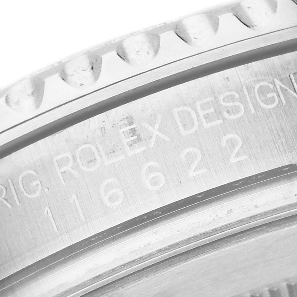 This is a close-up view of the model number engraving on the casing of a Rolex Yacht-Master 116622 Men's Stainless Steel Grey Dial 116622 Men's Stainless Steel Grey Dial watch.