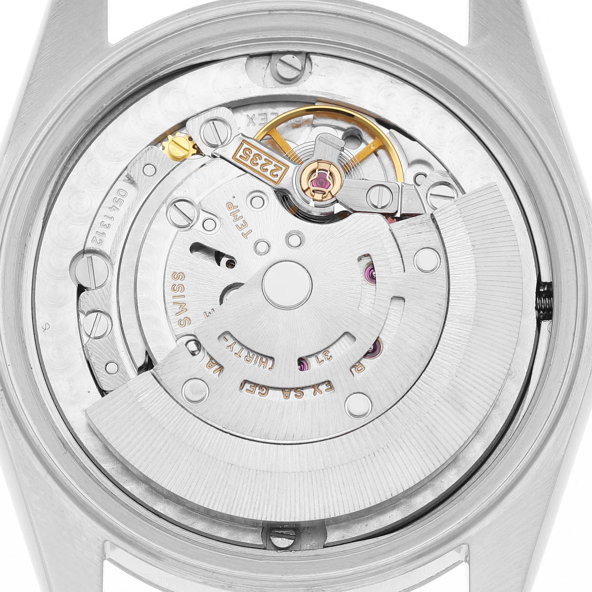 The image shows the movement of an Omega Seamaster 212.30.41.20.03.001 Men's Stainless Steel Blue Dial watch from the back, highlighting its intricate internal mechanisms.