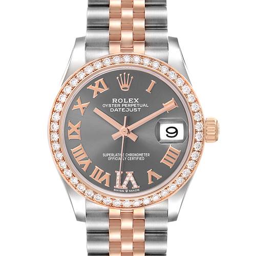 Photo of Rolex Datejust 31 Midsize Steel Rose Gold Gray Diamond Watch 278381