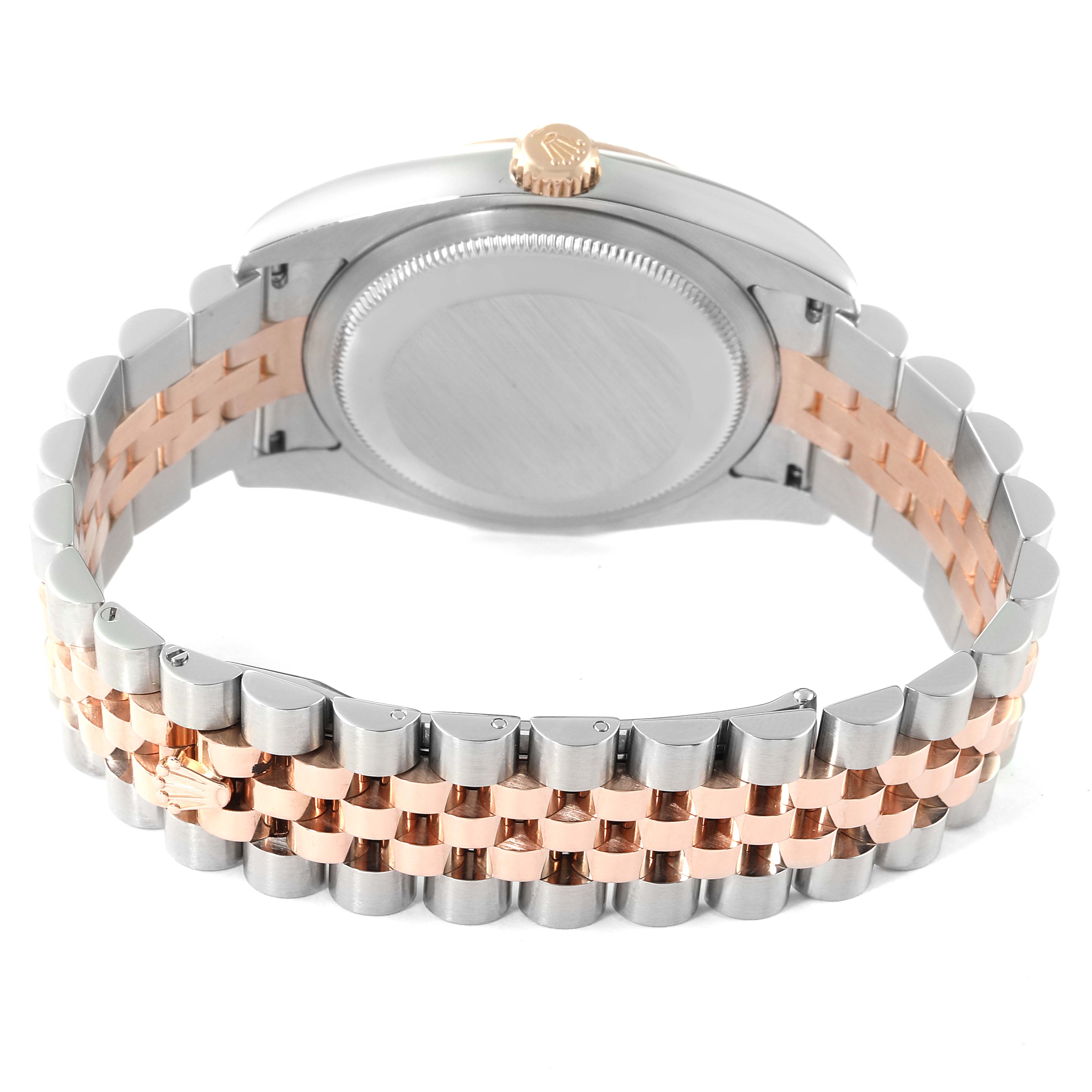 This image shows the back and bracelet of the Rolex Datejust 116231 Men's Steel and Gold (two tone) Black Dial 116231 Men's Steel and Gold (two tone) Black Dial watch, highlighting the two-tone metal design.