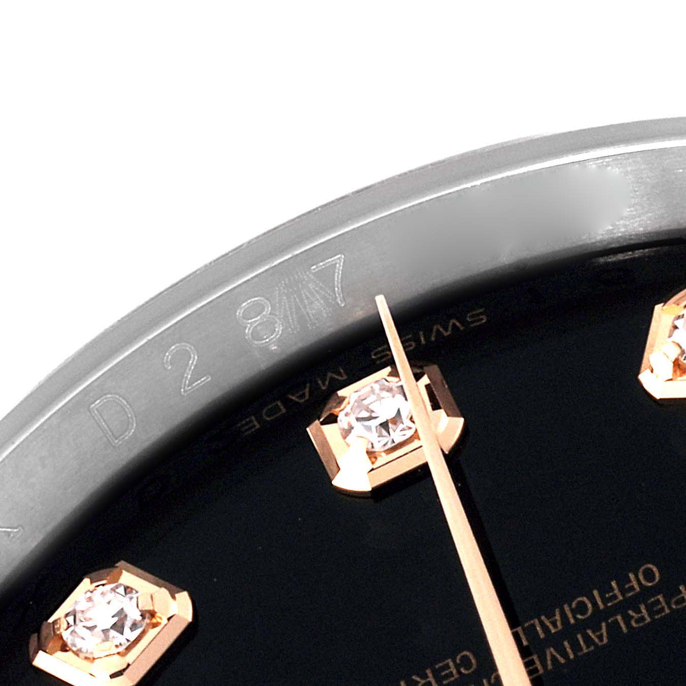 This image shows a close-up of the dial and bezel details of a Rolex Datejust 116231 Men's Steel and Gold (two tone) Black Dial 116231 Men's Steel and Gold (two tone) Black Dial watch.