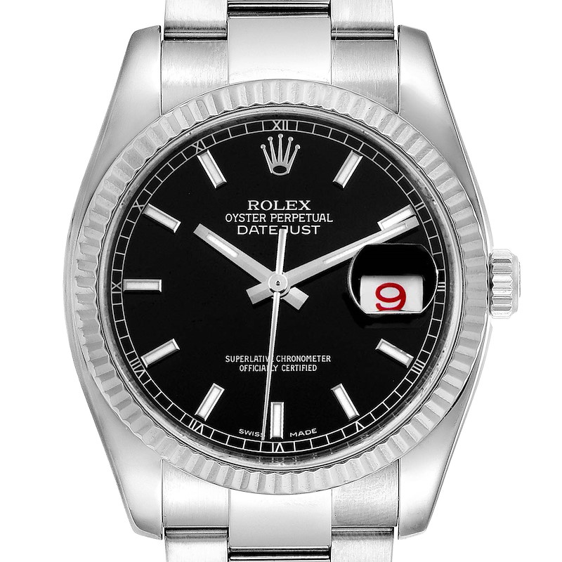 Rolex Datejust Steel White Gold Black Dial Mens Watch 116234 Box Card SwissWatchExpo