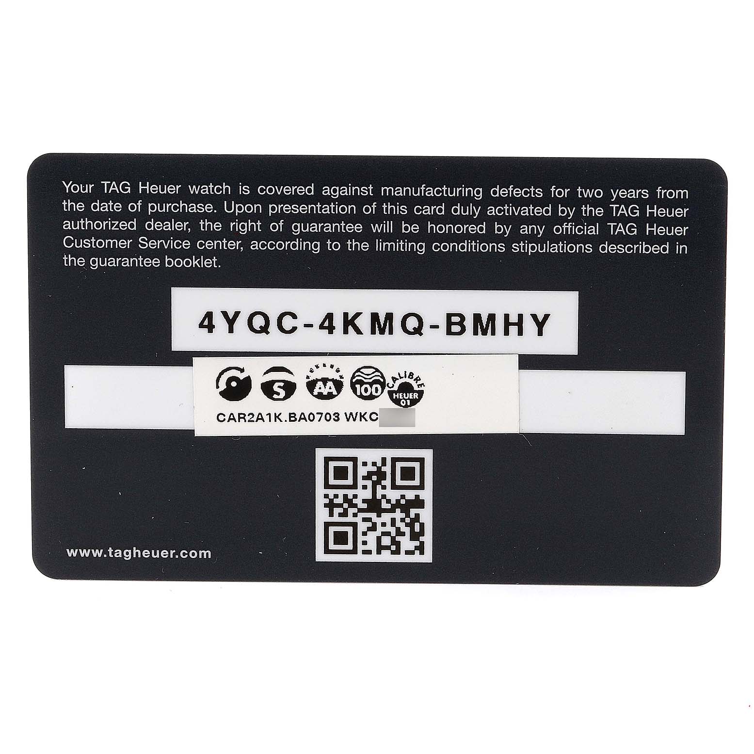 The image shows a guarantee card for a Carrera model watch by Tag Heuer.