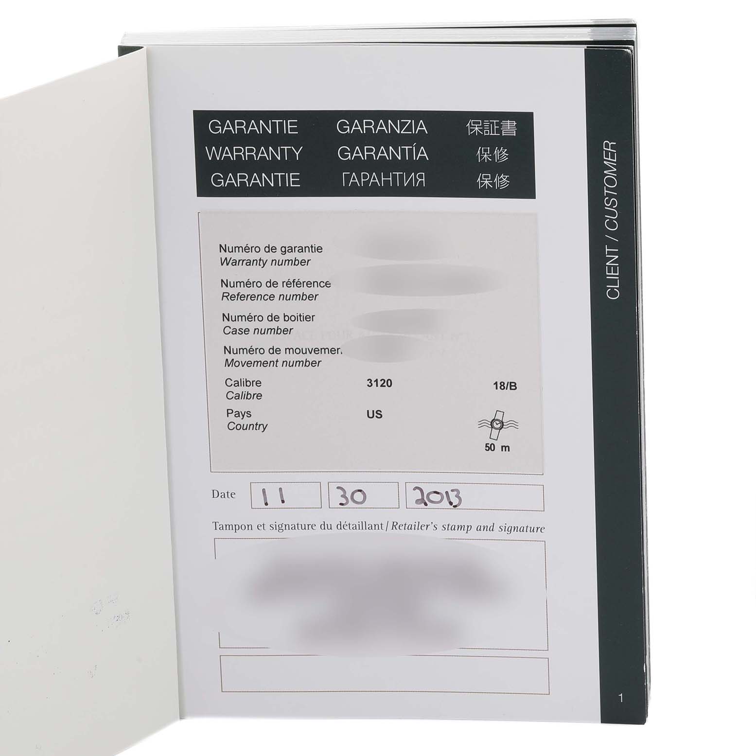 The image shows the warranty booklet for the Audemars Piguet Royal Oak 15400ST.OO.1220ST.01 Men's Stainless Steel Black Dial 15400ST.OO.1220ST.01 Men's Stainless Steel Black Dial model.