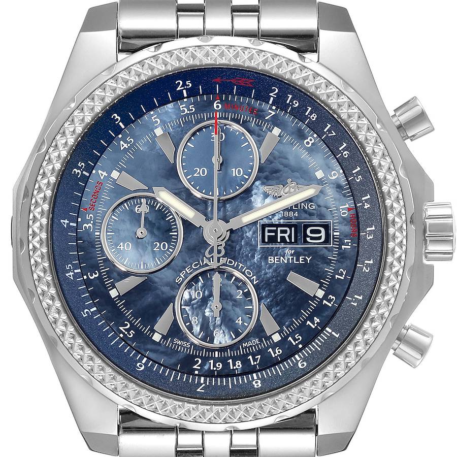 Breitling Bentley Motors GT Blue Mother Of Pearl Dial Steel Mens Watch A13362 Box Card SwissWatchExpo