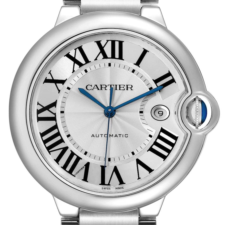 Cartier Ballon Bleu 42 Automatic Silver Dial Steel Mens Watch W69012Z4 Box Paper SwissWatchExpo