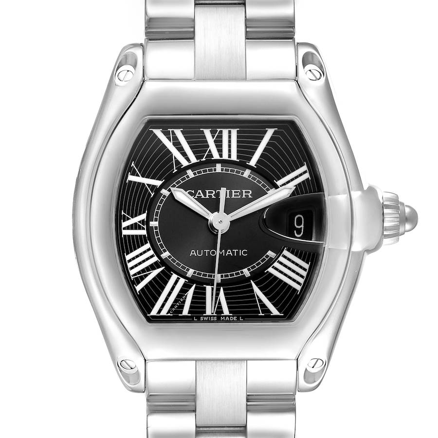 Cartier Roadster Large Black Dial Steel Mens Watch W62041V3 SwissWatchExpo