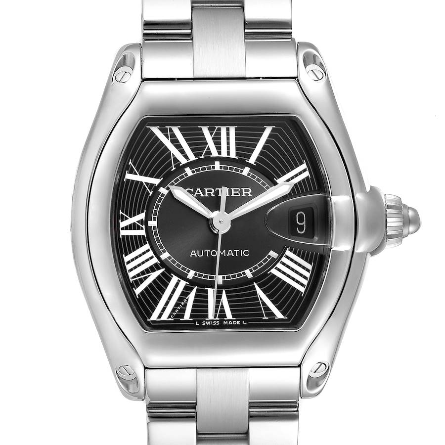 Cartier Roadster Large Black Dial Steel Mens Watch W62041V3 SwissWatchExpo