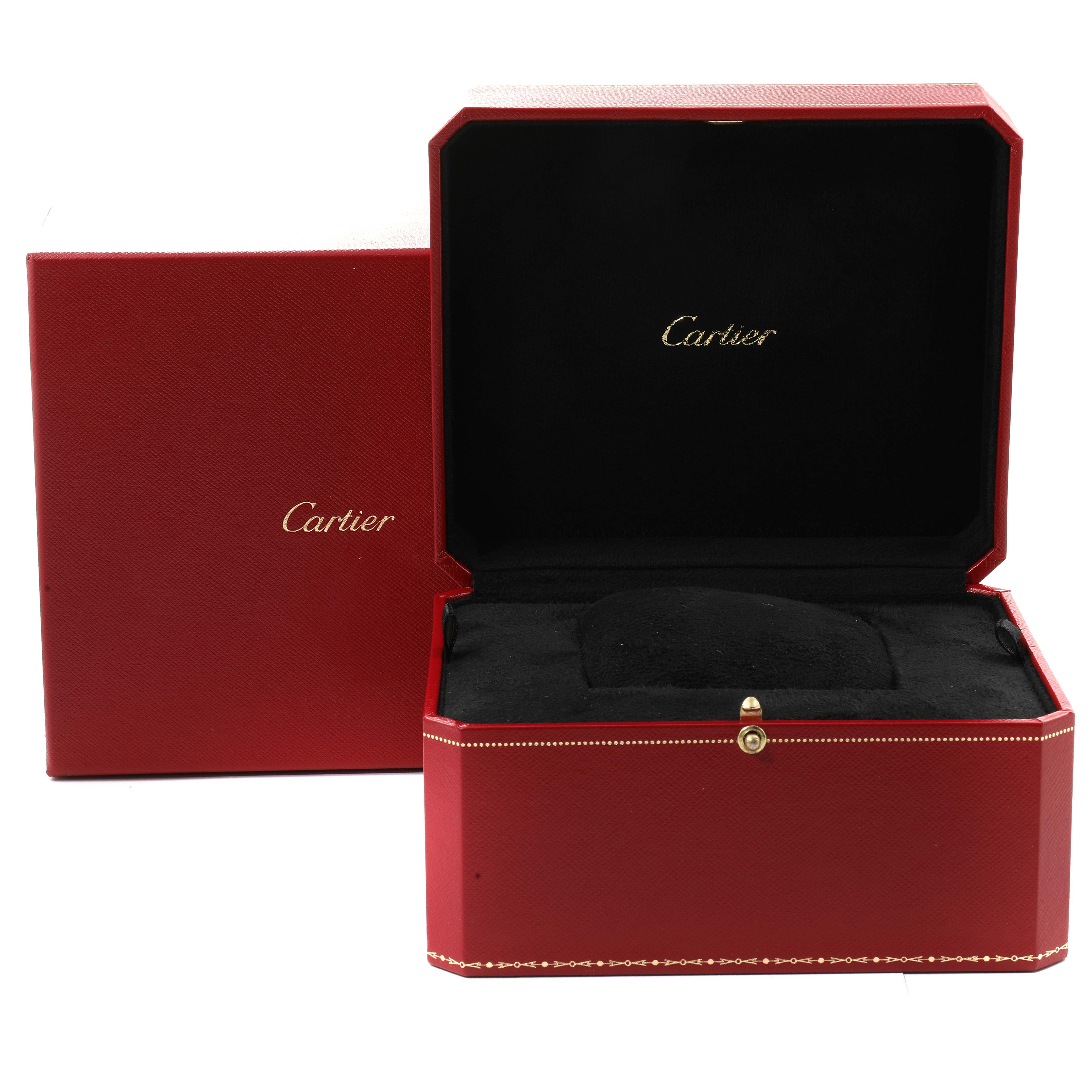 This image shows the red presentation box and matching outer packaging for the Cartier Ronde W6700455 Men's Yellow Gold Silver Dial W6700455 Men's Yellow Gold Silver Dial watch.
