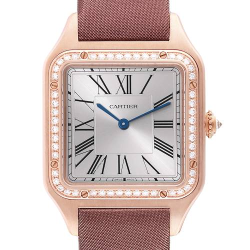 Photo of Cartier Santos Dumont Rose Gold Silver Dial Diamond Mens Watch WJSA0018 Box Card