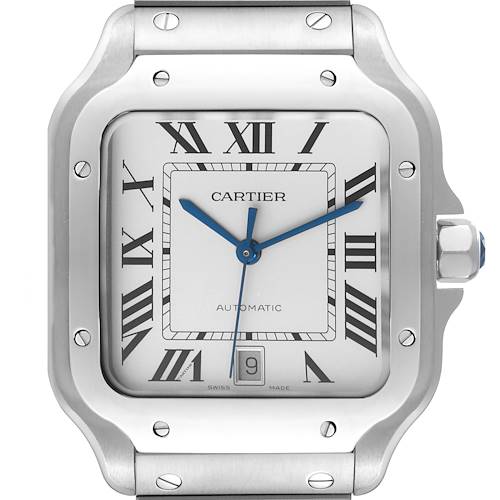 Photo of Cartier Santos Large Silver Dial Steel Mens Watch WSSA0009 Box Card