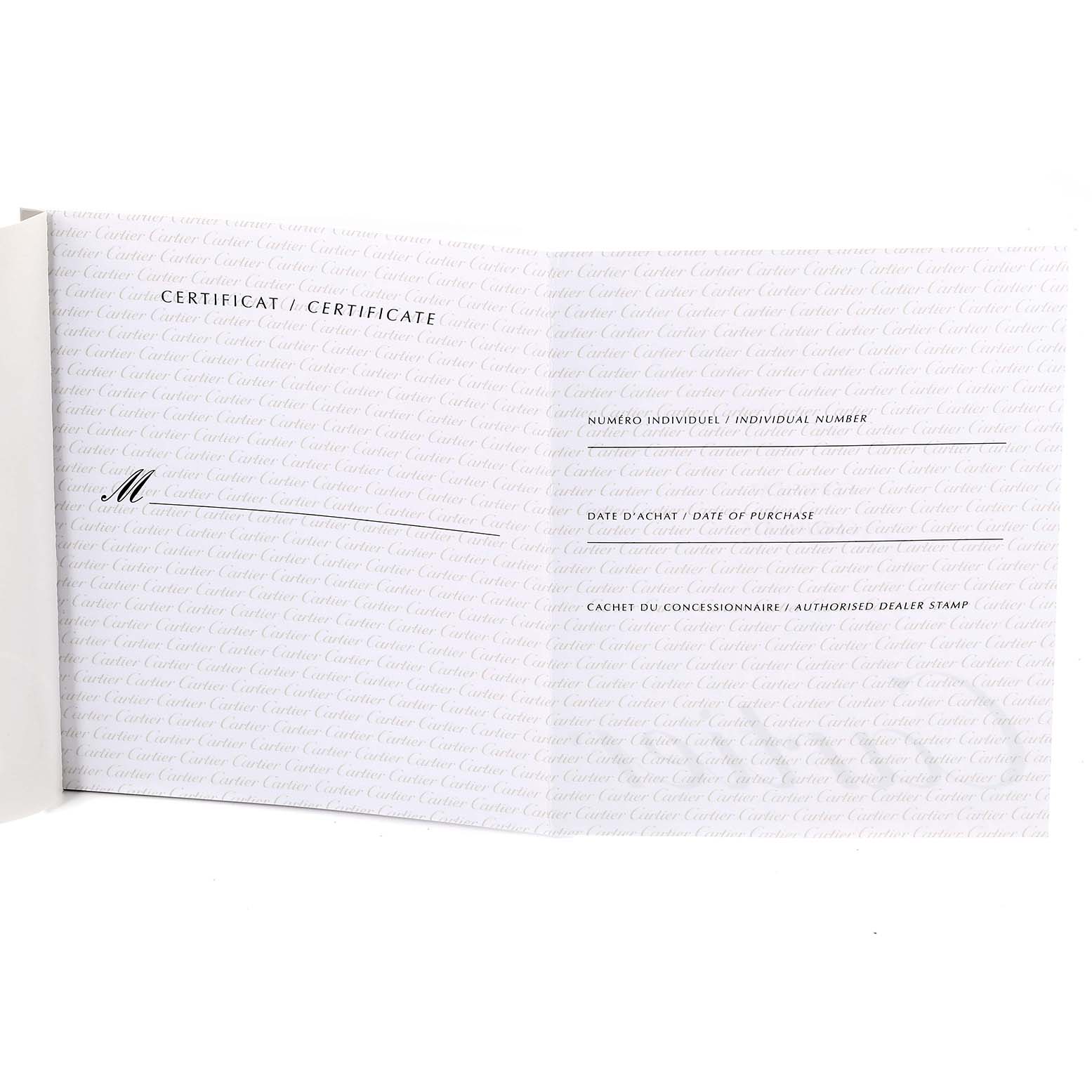 This image shows a Cartier certificate for the Tank Francaise model.