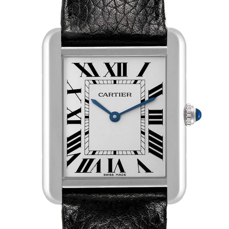 Cartier Tank Solo Silver Dial Mens Steel Watch WSTA0028 Box Card SwissWatchExpo