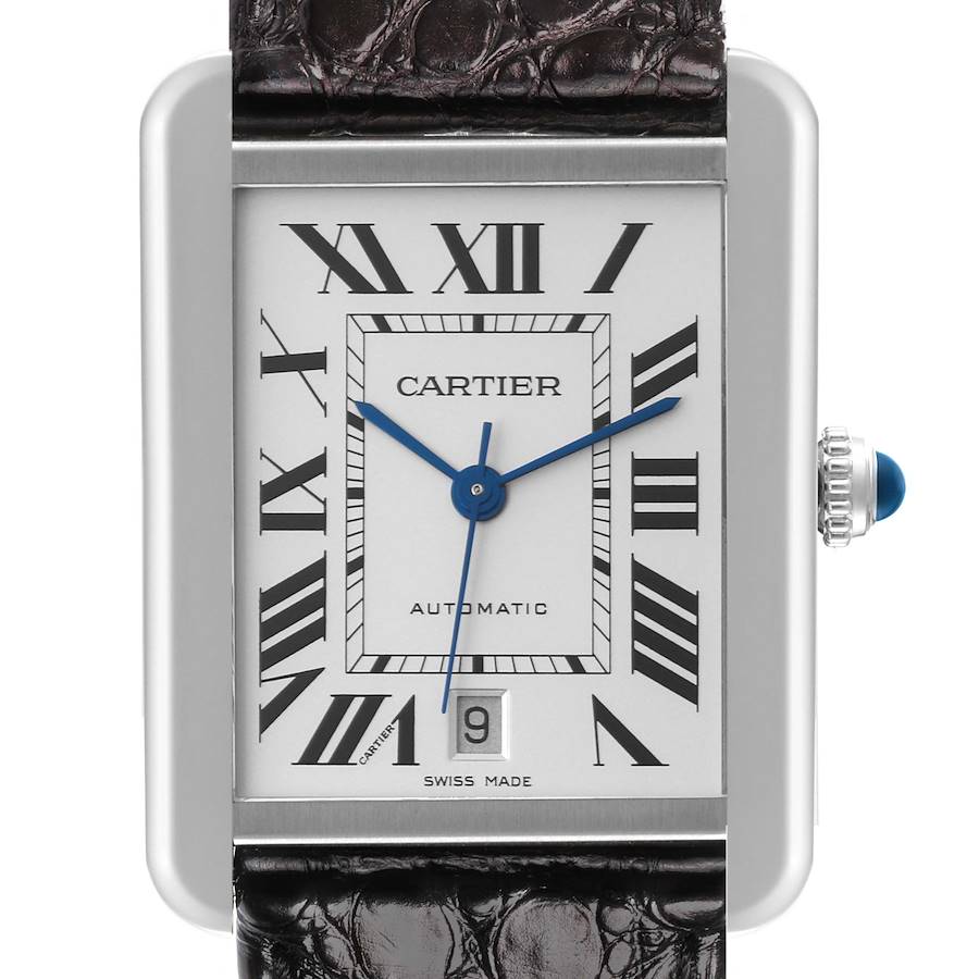 Cartier Tank Solo XL Automatic Silver Dial Steel Mens Watch W5200027 Box Papers SwissWatchExpo