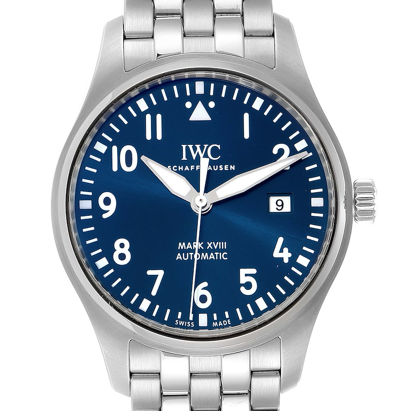 IWC Pilot Mark XVIII Petit Prince Blue Dial Mens Watch IW327014 Papers SwissWatchExpo