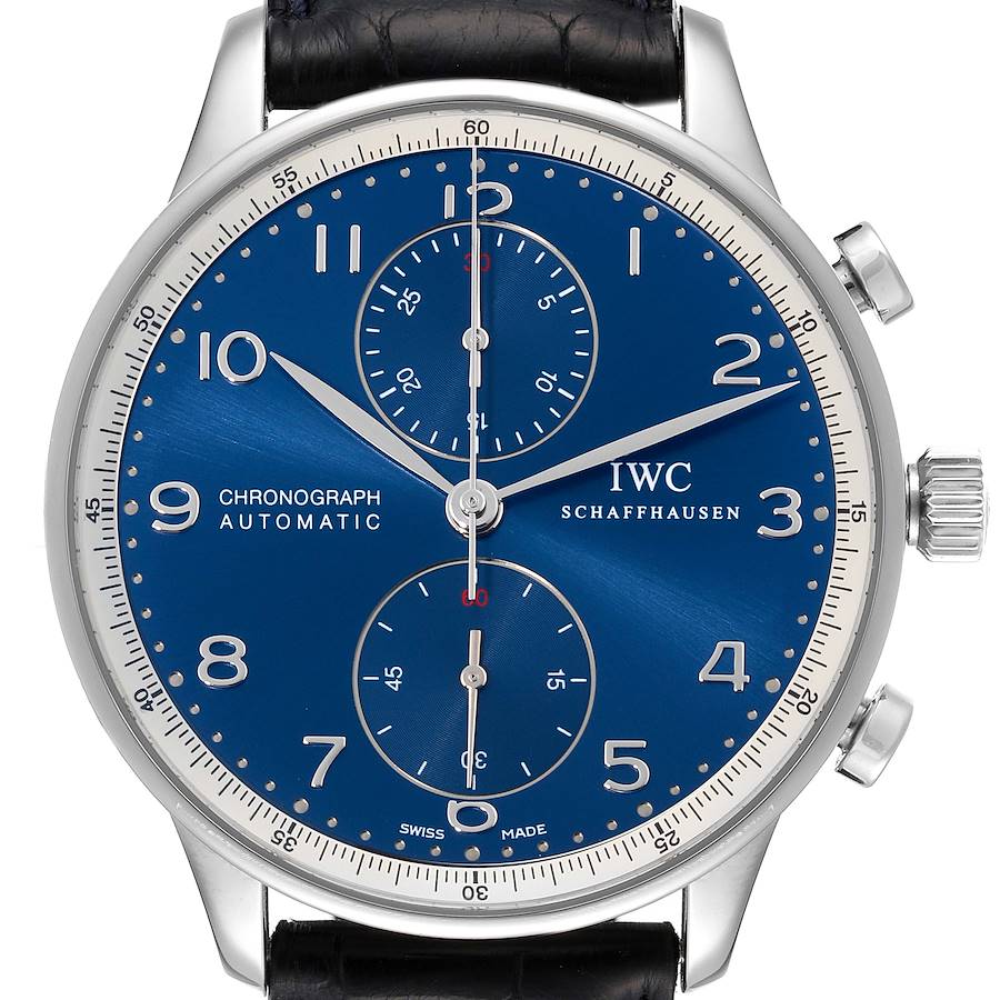 IWC Portuguese Chronograph Blue Dial Steel Mens Watch IW371432 Box Card SwissWatchExpo