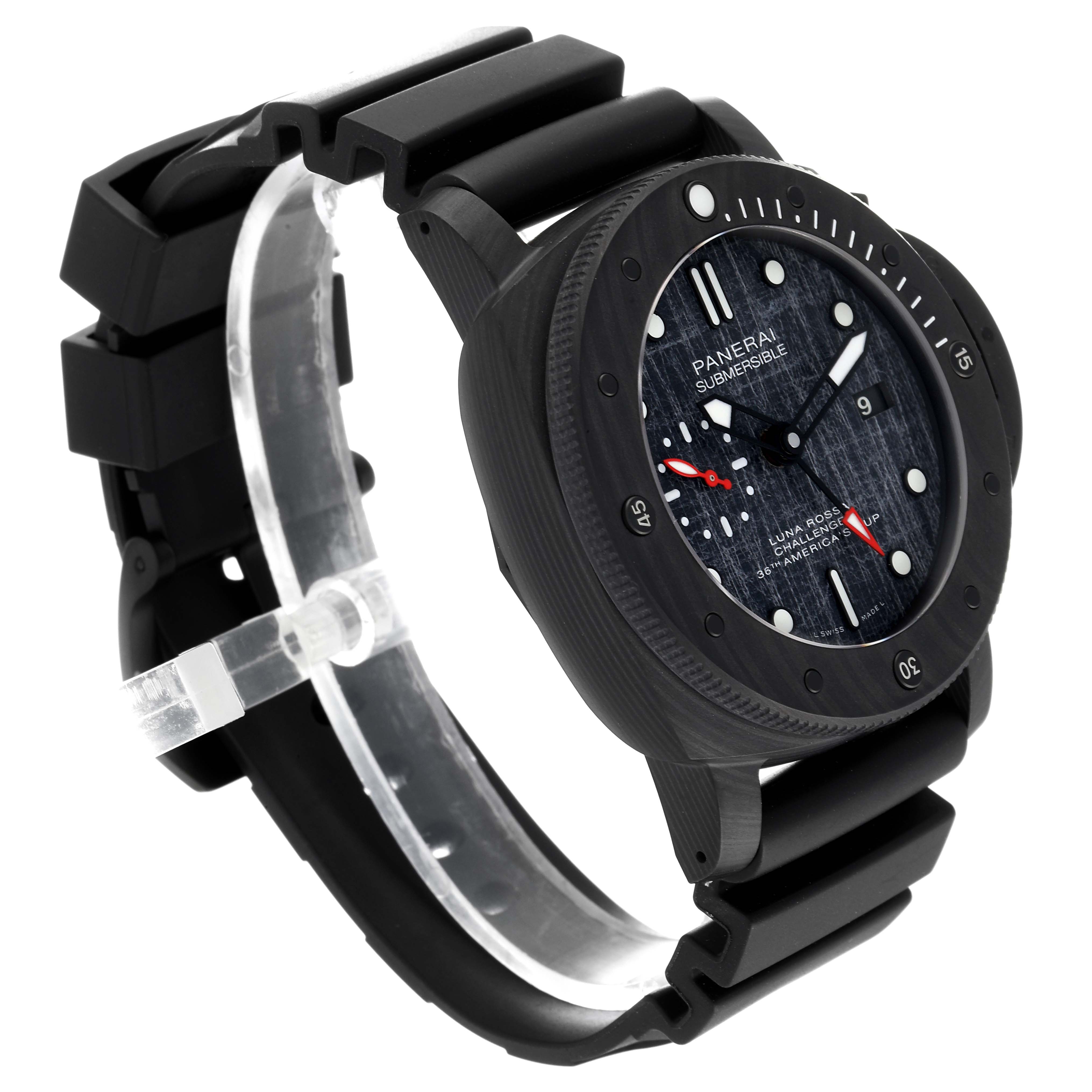 The image shows a Panerai Submersible PAM01039 Men's Ceramic Grey Dial PAM01039 Men's Ceramic Grey Dial watch at a three-quarter angle, highlighting the dial, bezel, and rubber strap.