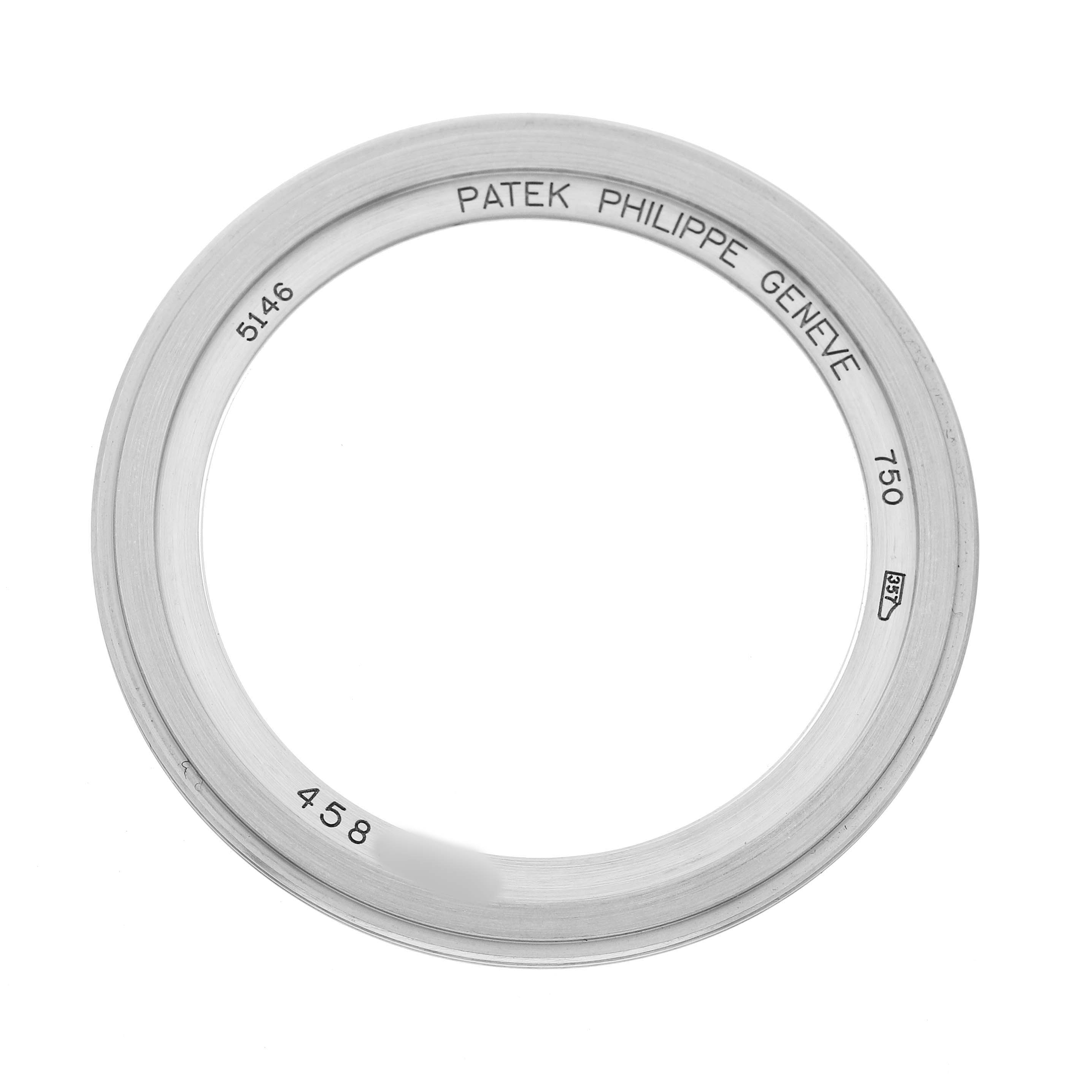 This image shows the bezel from a Patek Philippe Complications 5146G-001 Men's White Gold White Dial model, viewed from the top.