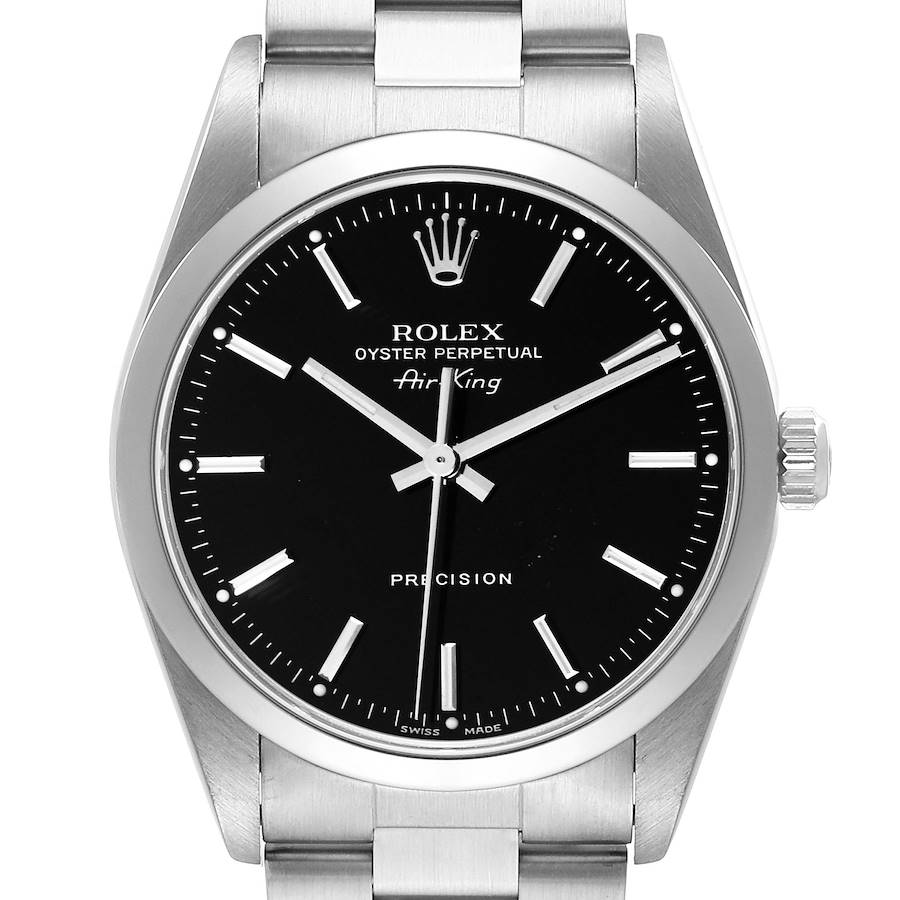 Rolex Air King 34mm Black Dial Smooth Bezel Steel Mens Watch 14000 SwissWatchExpo