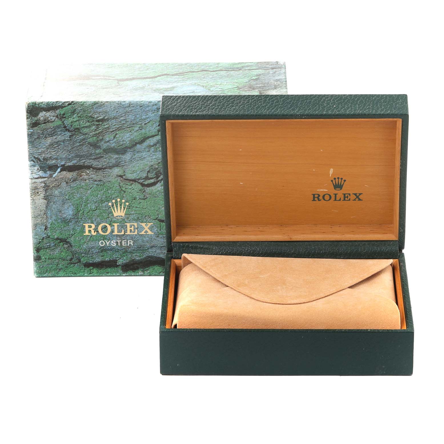 The image shows an open Rolex Air-King 14000 Men's Stainless Steel Blue Dial 14000 Men's Stainless Steel Blue Dial watch box along with outer packaging.
