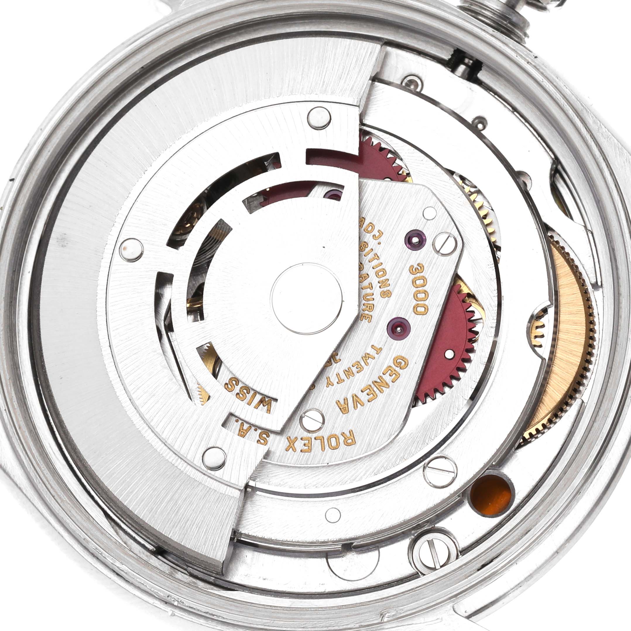 The image shows the internal movement mechanism of a Rolex Air-King 14000 Men's Stainless Steel Blue Dial 14000 Men's Stainless Steel Blue Dial watch, viewed from the back.