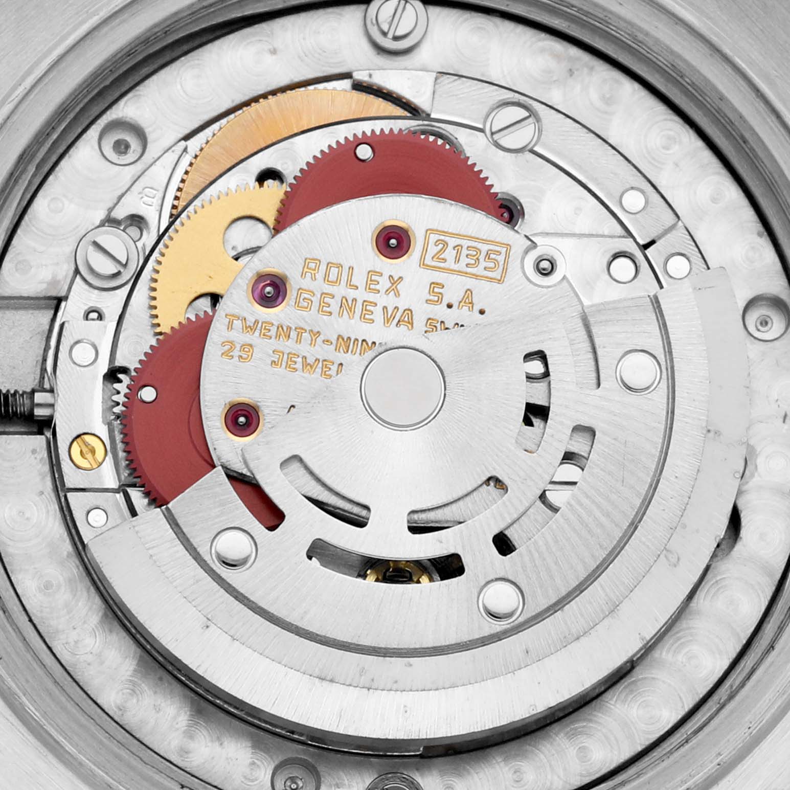 This image shows an angled view of the internal movement mechanism of a Rolex Mid-Size 68273 Women's Steel and Gold (two tone) White Dial 68273 Women's Steel and Gold (two tone) White Dial model watch.