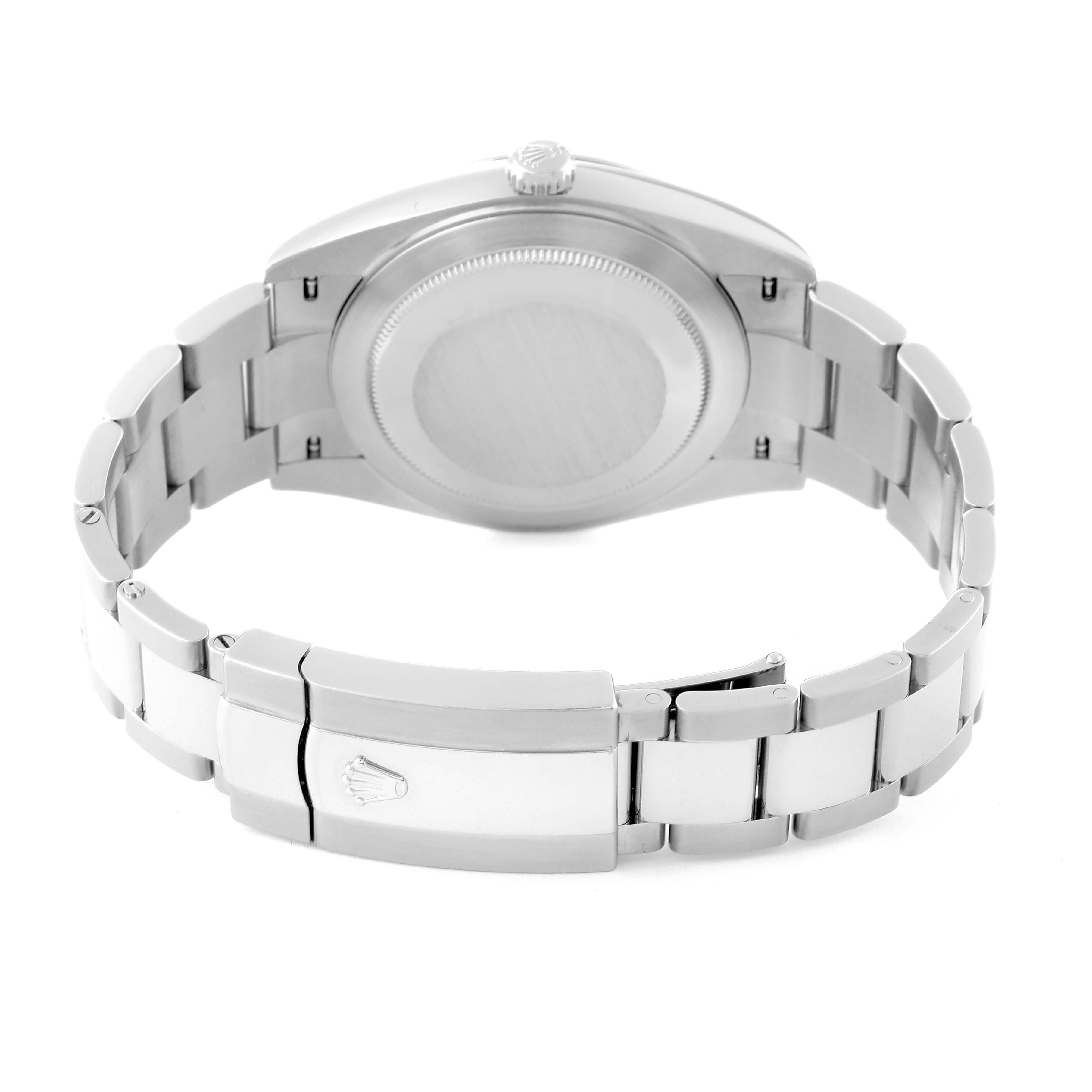 The image shows the back view of the Rolex Datejust 41 126300 Men's Stainless Steel Grey Dial 126300 Men's Stainless Steel Grey Dial, featuring the case back, crown, and bracelet with a visible clasp.