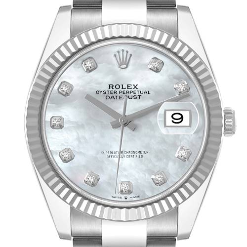 Photo of Rolex Datejust 41 Steel White Gold Mother Of Pearl Diamond Dial Mens Watch 126334 Unworn