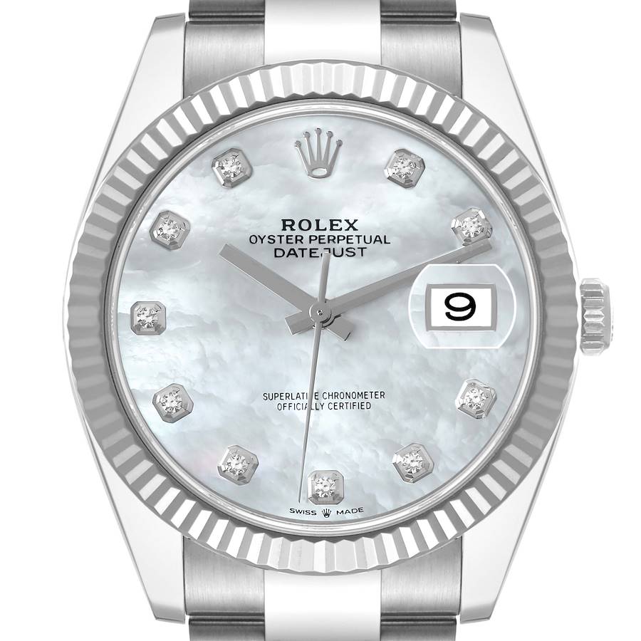 Rolex Datejust 41 Steel White Gold Mother Of Pearl Diamond Dial Mens Watch 126334 Unworn SwissWatchExpo
