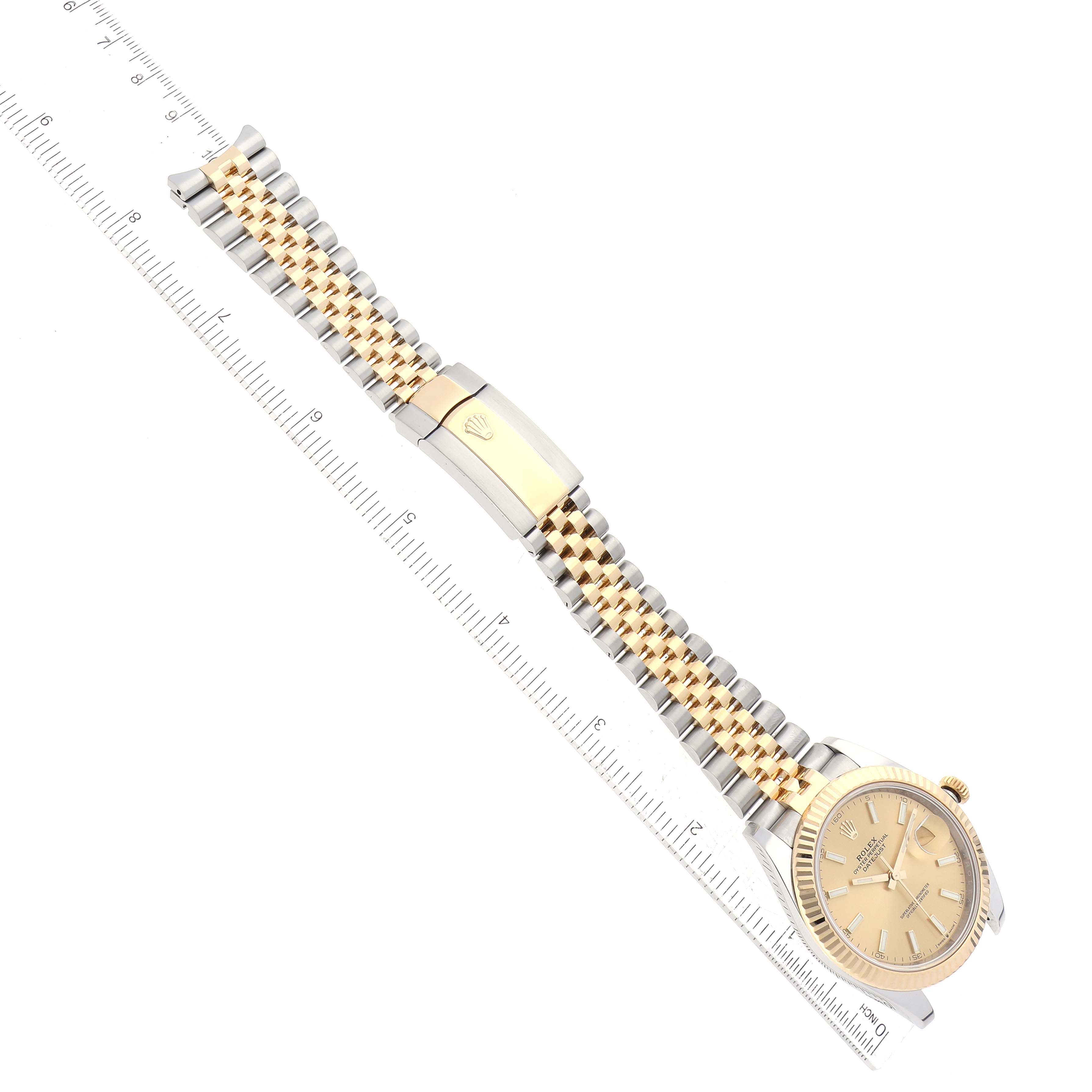 This image shows the entire Rolex Datejust 41 126333 Men's Steel and Gold (two tone) Champagne Dial 126333 Men's Steel and Gold (two tone) Champagne Dial watch from a top-down angle, including the dial, bracelet, and clasp.