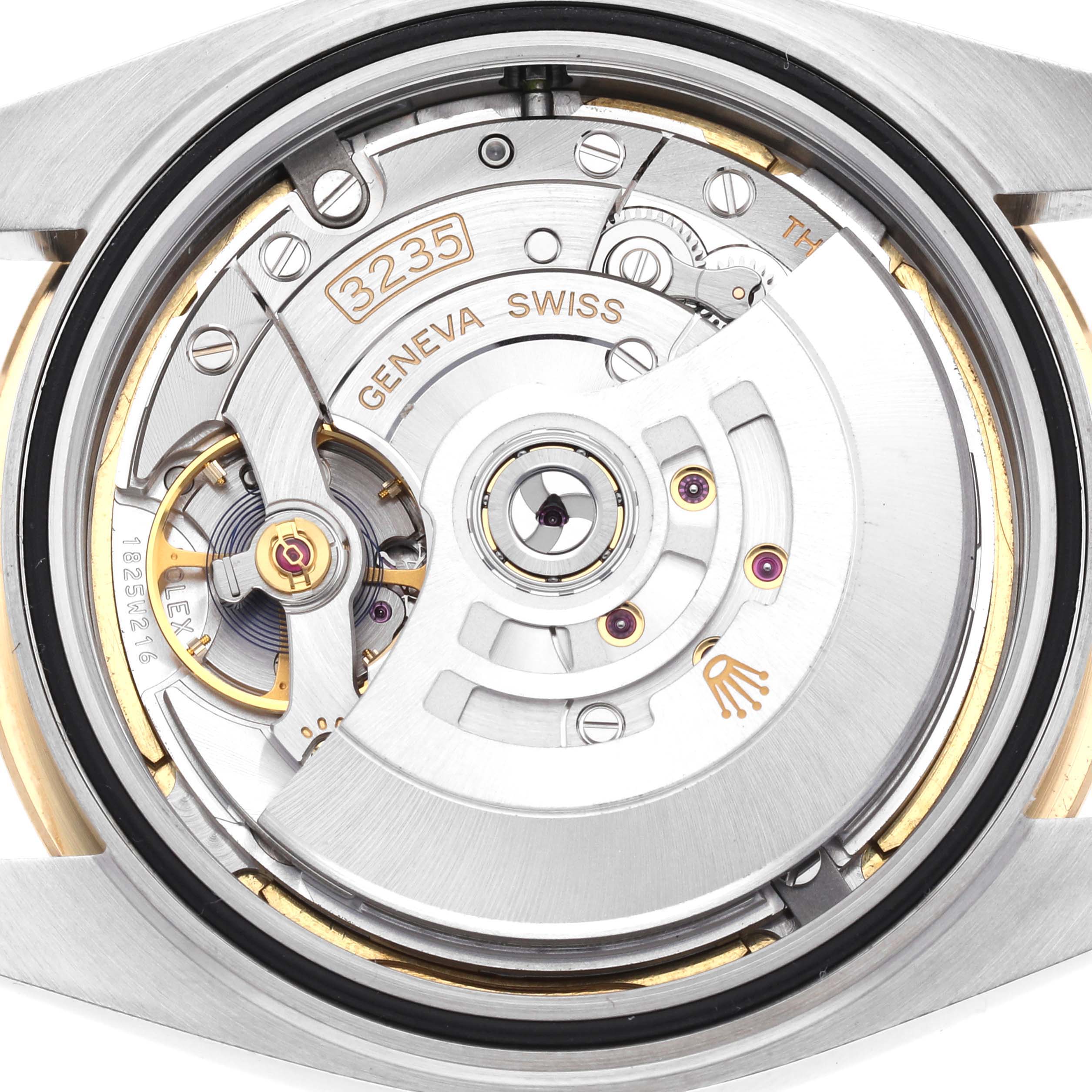 This image shows the back angle of the Rolex Datejust 41 126333 Men's Steel and Gold (two tone) Champagne Dial 126333 Men's Steel and Gold (two tone) Champagne Dial model, revealing its intricate movement and internal mechanisms.