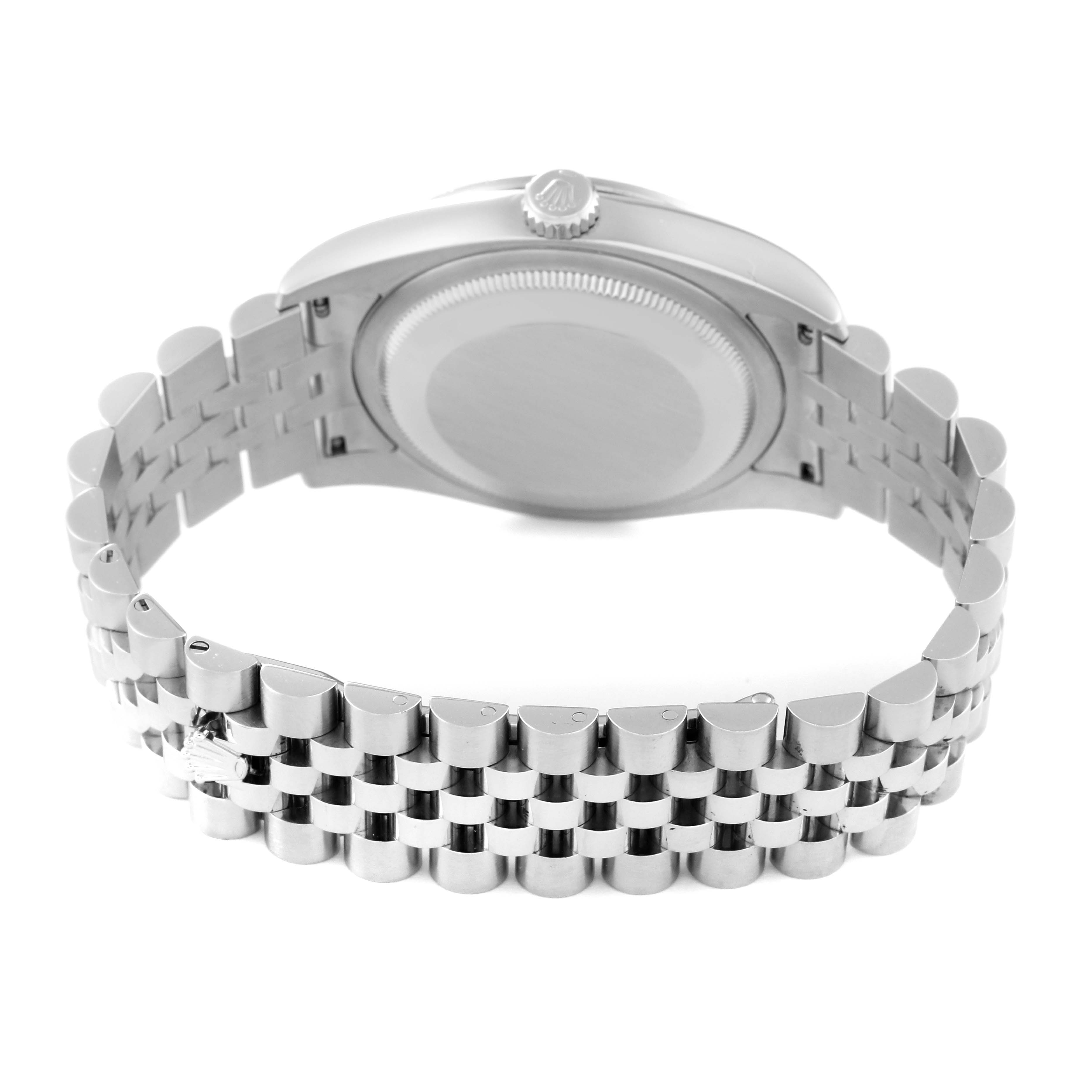 This image shows the back case and bracelet of the Rolex Datejust 116244 Men
s Stainless Steel Black Dial 116244 Men
s Stainless Steel Black Dial watch at a rear angle.