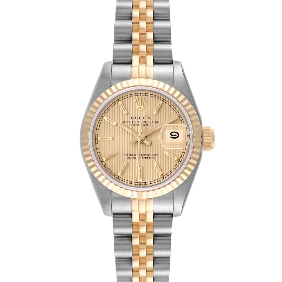 Rolex Datejust Champagne Tapestry Dial Steel Yellow Gold Ladies Watch 69173 SwissWatchExpo