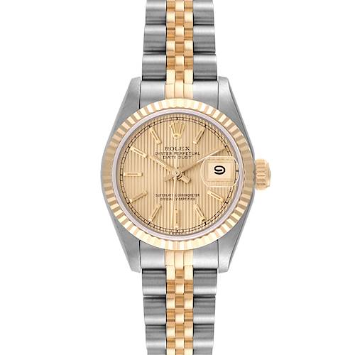 Photo of Rolex Datejust Champagne Tapestry Dial Steel Yellow Gold Ladies Watch 69173