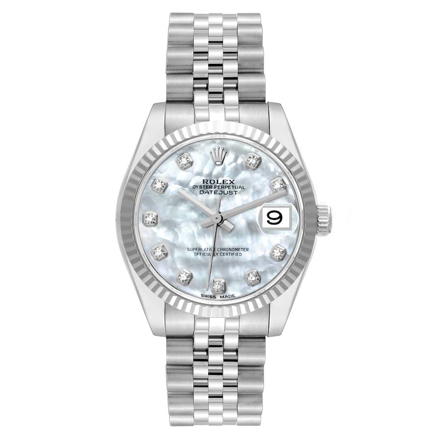 Rolex Datejust Midsize Mother of Pearl Diamond Dial Steel White Gold Watch 178274 Box Card SwissWatchExpo