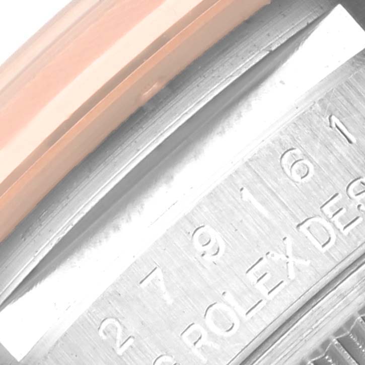 This image shows a close-up of the side casing and part of the bracelet of a Rolex Datejust 279161 Women's Steel and Gold (two tone) White Dial 279161 Women's Steel and Gold (two tone) White Dial watch.