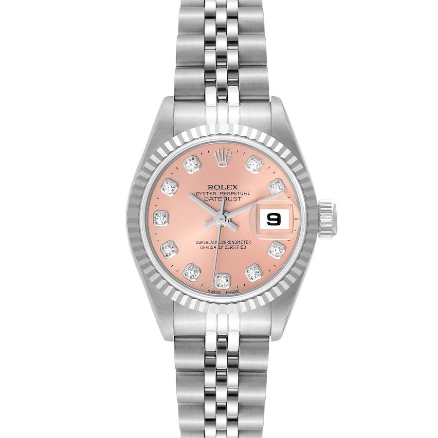 Rolex Datejust Steel White Gold Salmon Diamond Dial Ladies Watch 69174 SwissWatchExpo