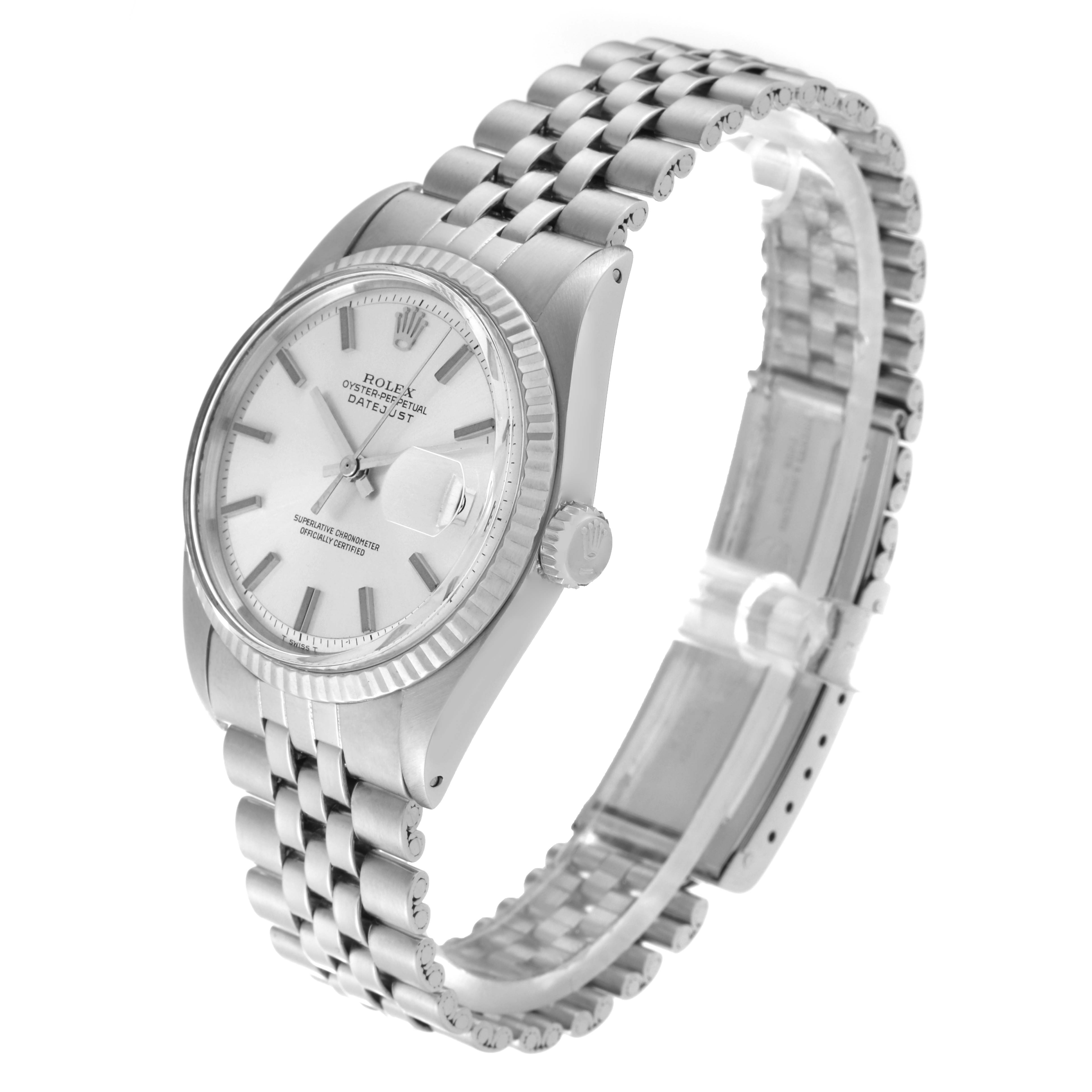 The Rolex Vintage Collection 1601 Men's Stainless Steel Silver Dial 1601 Men's Stainless Steel Silver Dial watch is shown at a three-quarter angle, displaying the face, crown, and bracelet.