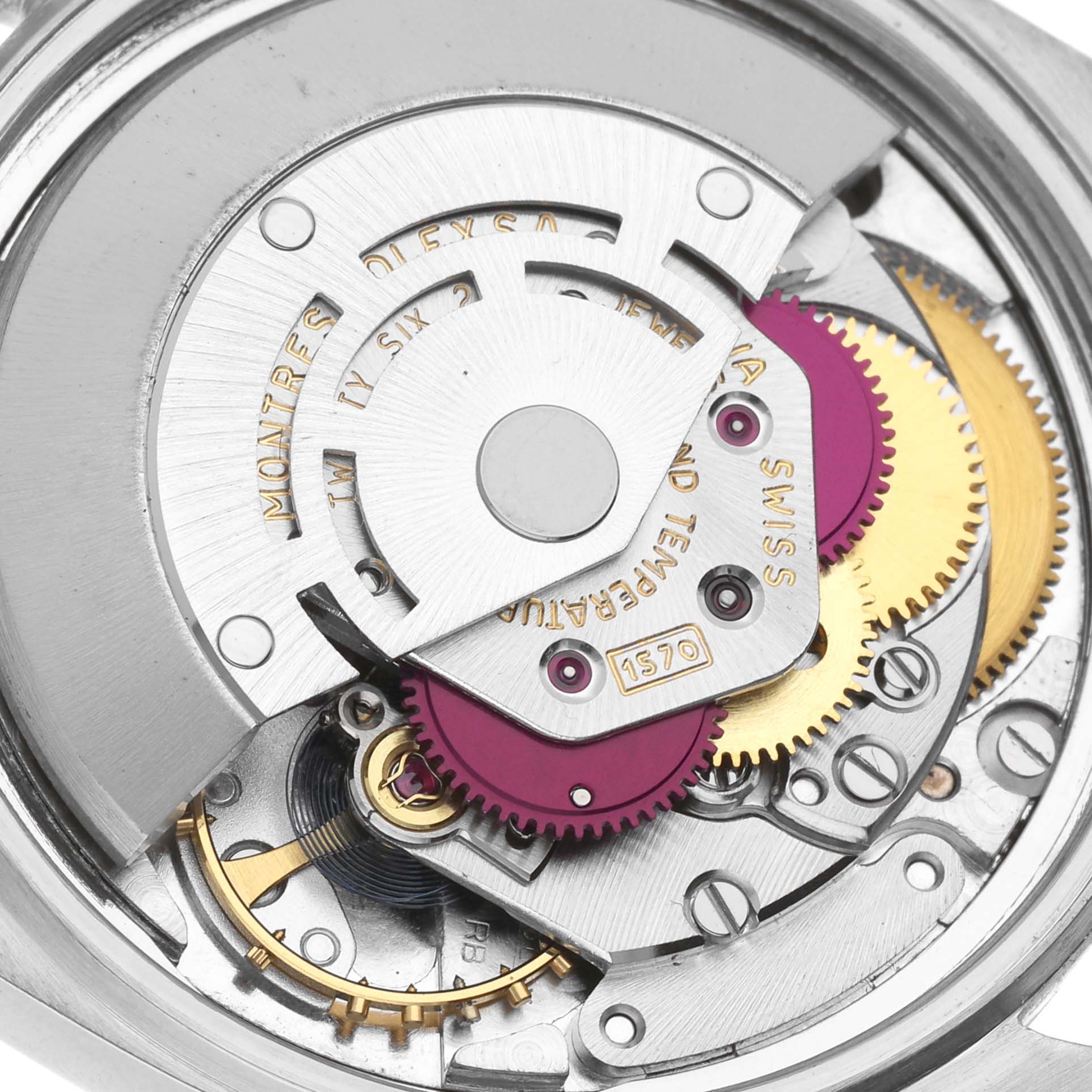 This image shows the internal mechanism of the Vintage Collection model by Rolex from a top-down angle.
