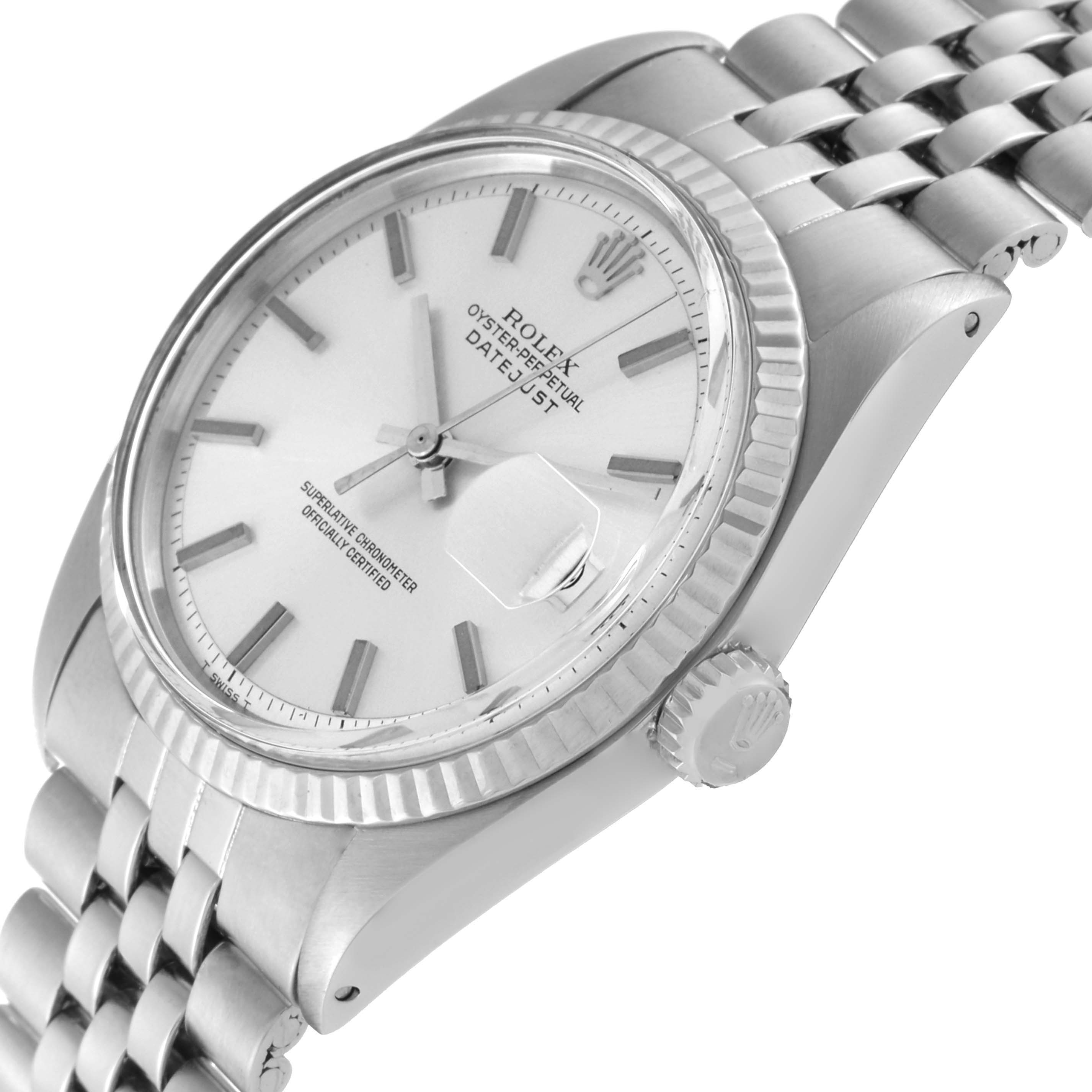 The Rolex Vintage Collection 1601 Men's Stainless Steel Silver Dial 1601 Men's Stainless Steel Silver Dial watch is shown at a three-quarter angle, highlighting the dial, crown, and part of the bracelet.