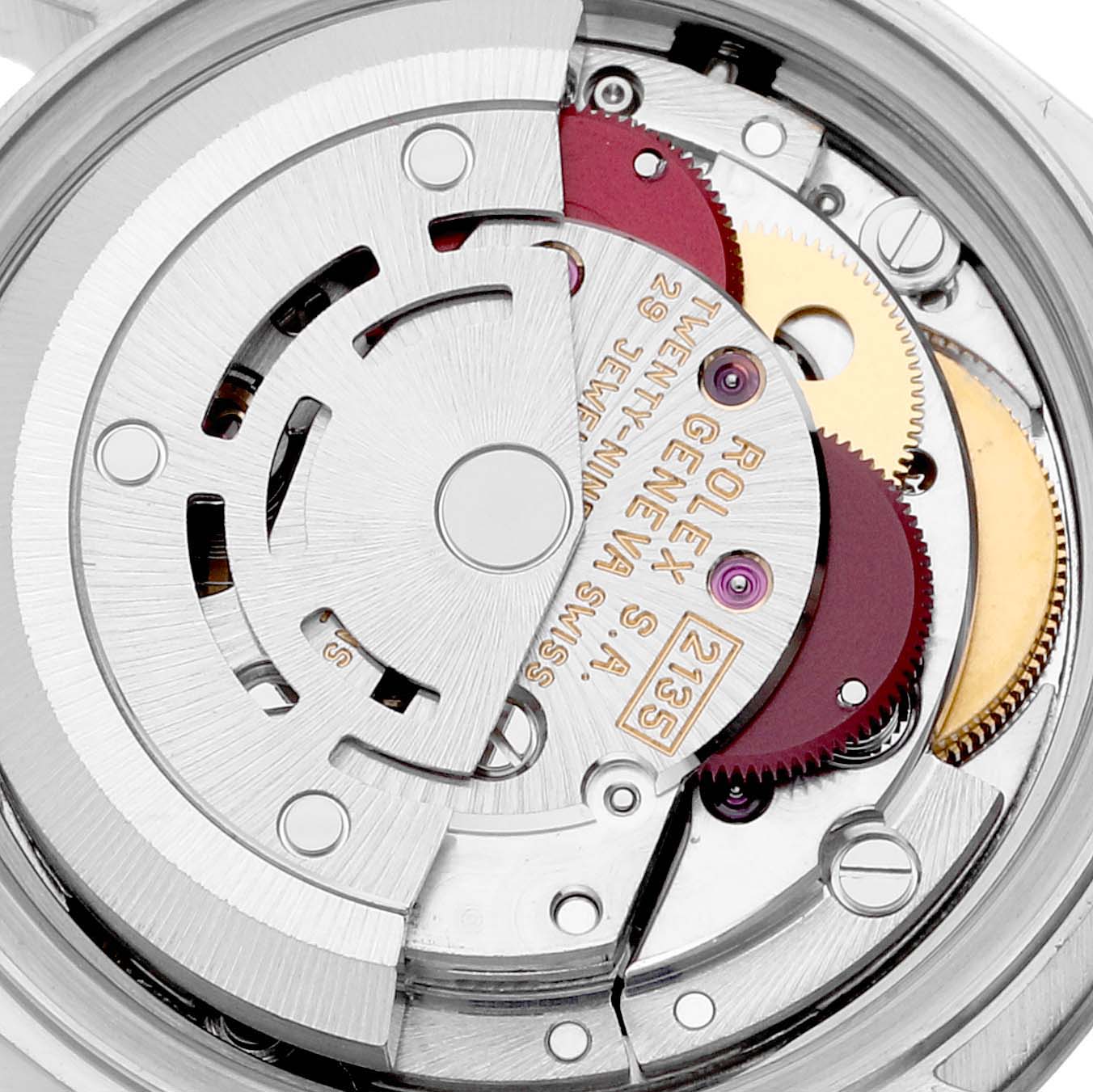 The image shows a close-up view of the movement mechanism inside a Rolex Datejust 69174 Women's Stainless Steel Silver Dial 69174 Women's Stainless Steel Silver Dial watch.
