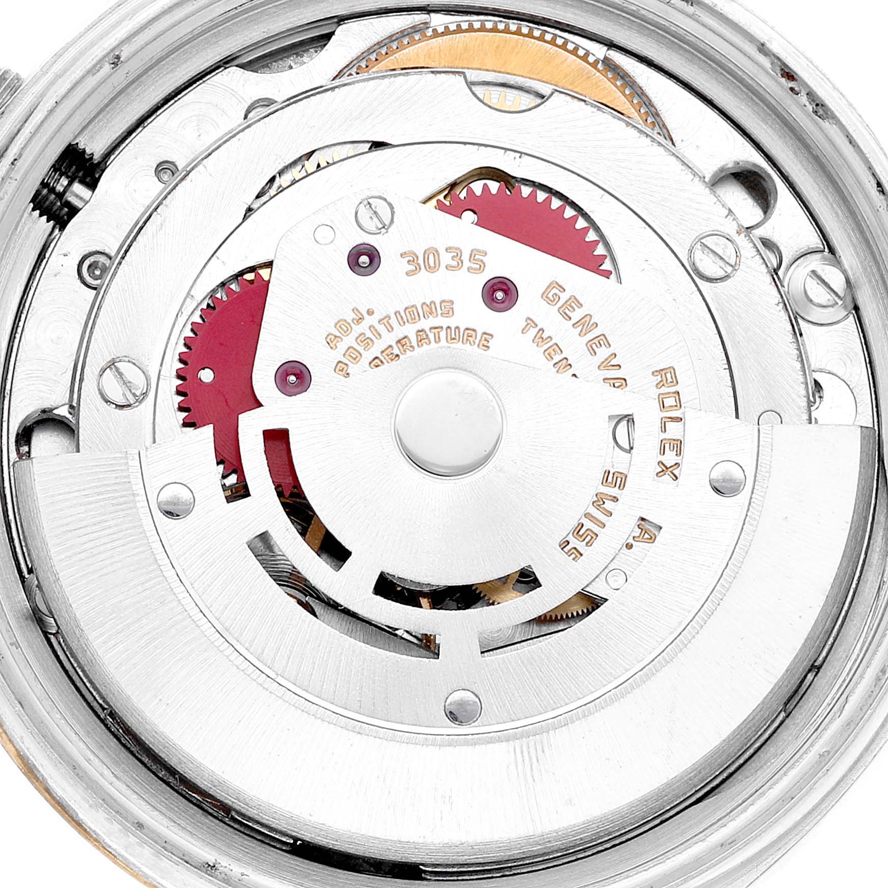 This is an internal view of a Vintage Collection Rolex watch, focusing on the movement mechanism parts.