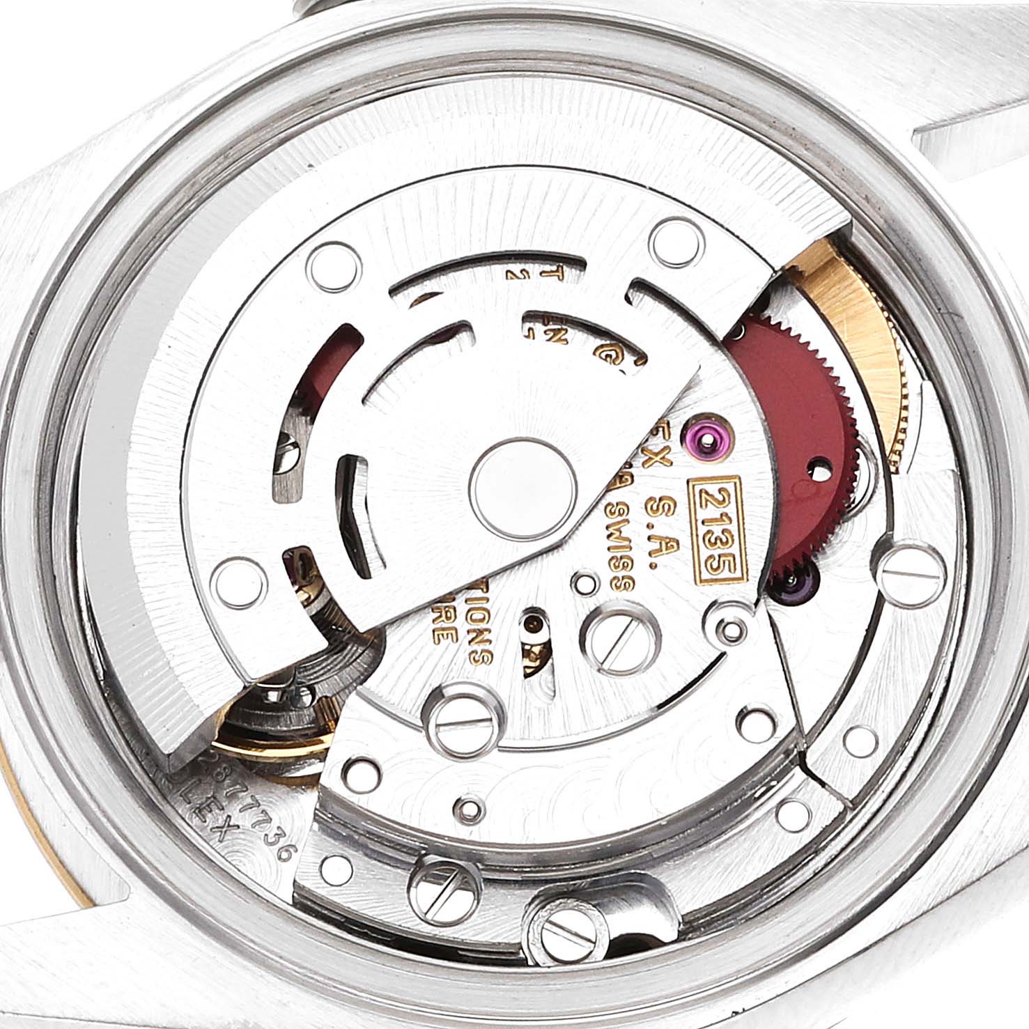 The image shows a close-up view of the movement and internal mechanism of a Rolex Datejust 69173 Women's Steel and Gold (two tone) Champagne Dial 69173 Women's Steel and Gold (two tone) Champagne Dial watch.