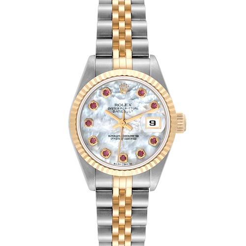 Photo of Rolex Datejust Steel Yellow Gold Mother of Pearl Ruby Dial Ladies Watch 69173 Box Papers