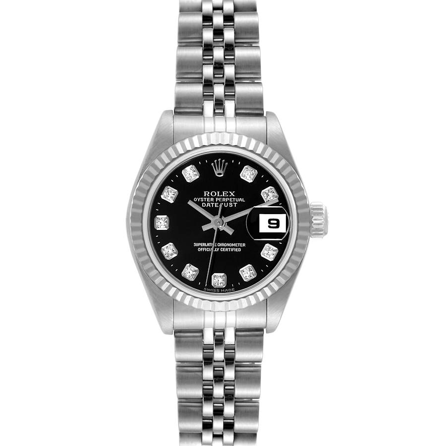 Rolex Datejust White Gold Black Diamond Dial Steel Ladies Watch 79174 SwissWatchExpo