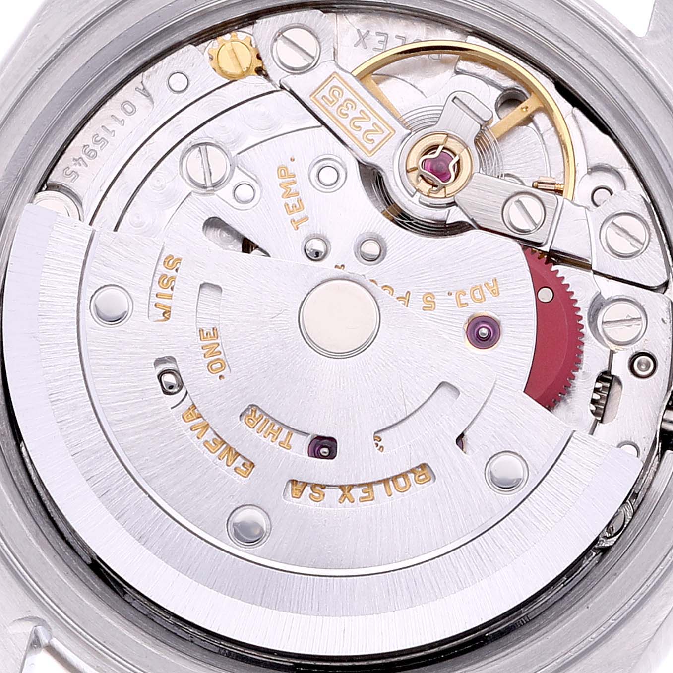 The image shows a close-up view of the movement mechanism inside the Rolex Datejust 79174 Women's Stainless Steel Black Dial 79174 Women's Stainless Steel Black Dial watch.