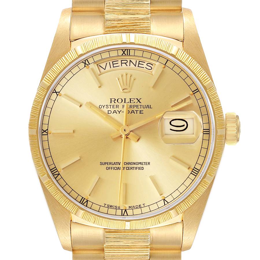 Rolex Day-Date President Yellow Gold Bark Finish Mens Watch 18248 SwissWatchExpo