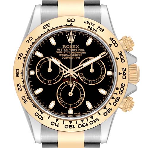 Photo of Rolex Daytona Steel Yellow Gold Black Dial Mens Watch 116503 Box Card