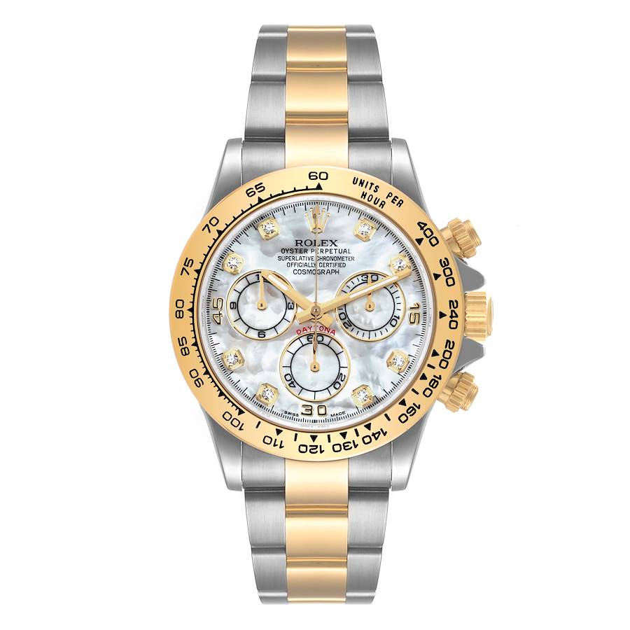 Rolex Daytona Steel Yellow Gold Mother of Pearl Diamond Mens Watch