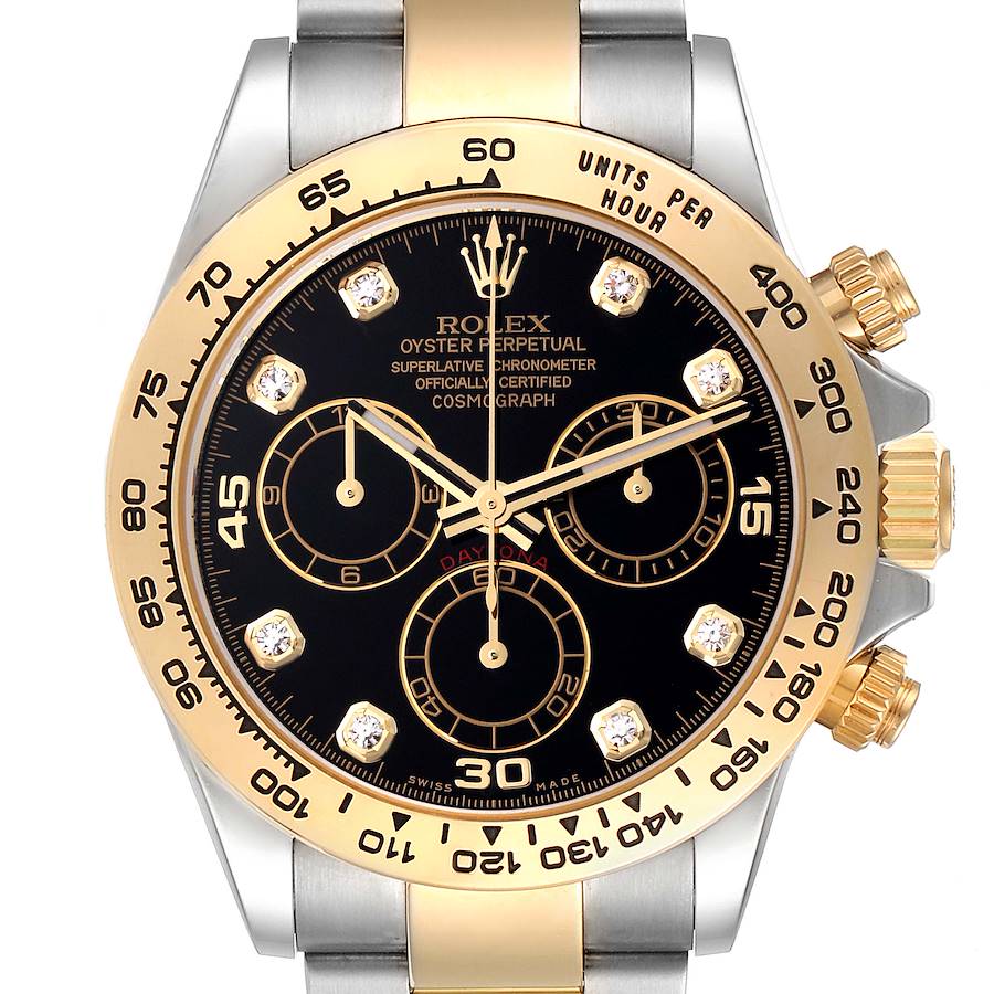 Rolex Daytona Steel Yellow Gold Serti Diamond Dial Mens Watch 116503 Box Card SwissWatchExpo